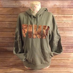 NWT VS Pink Perfect Pullover Olive Bling Hoodie
